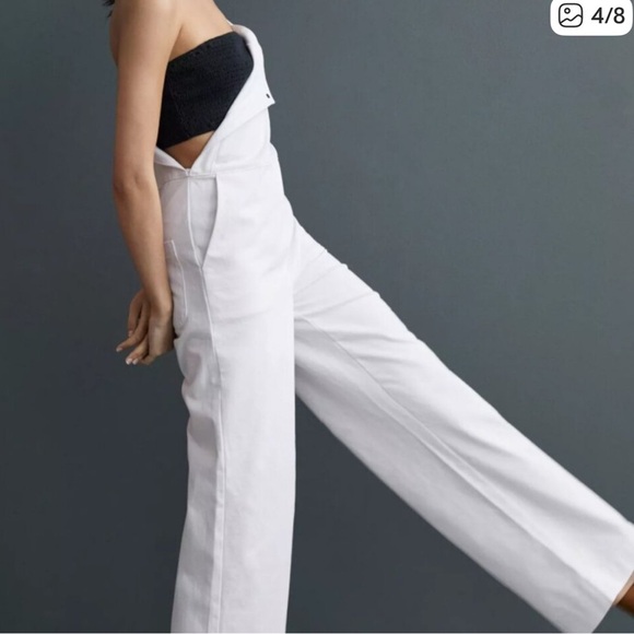 Anthropologie ASKK NY Laxy Jack White Overalls Wide Leg Size 0 NWT - Picture 2 of 10